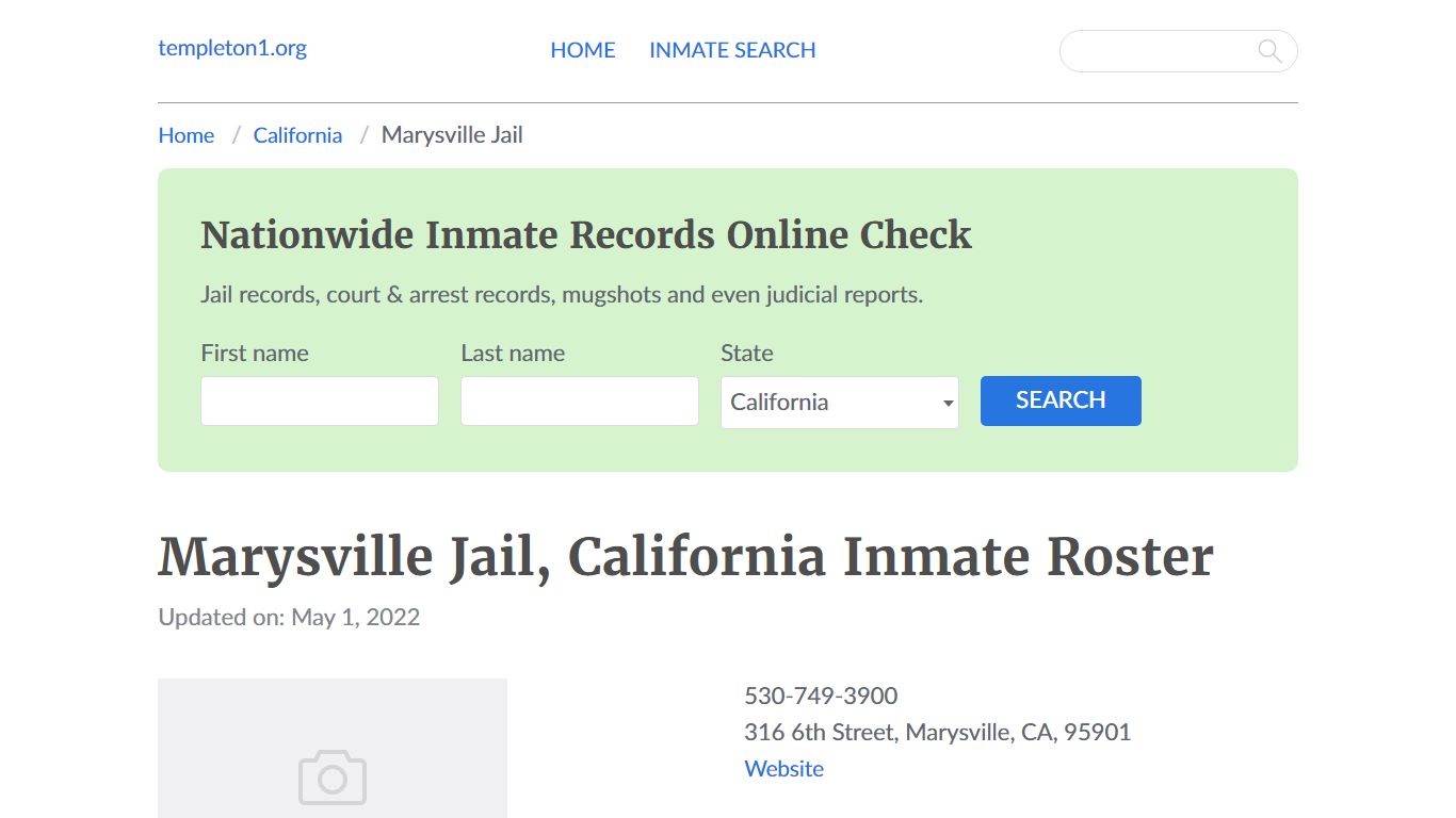 Marysville Jail, California Inmate Booking