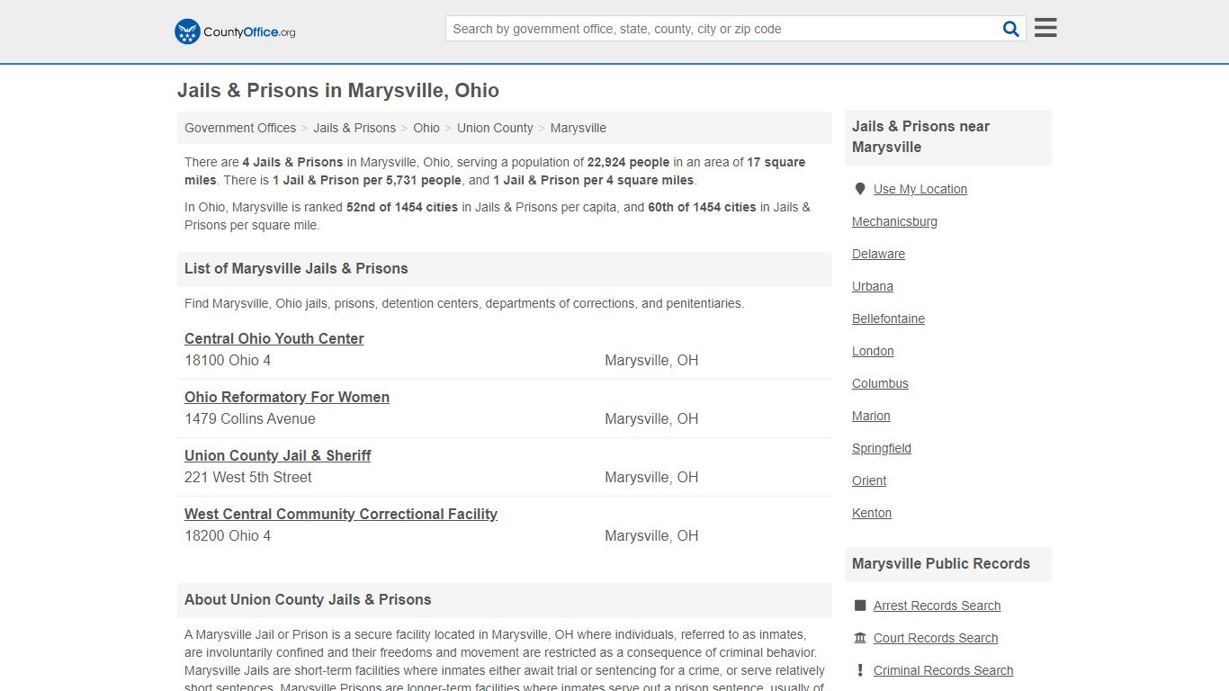 Jails & Prisons - Marysville, OH (Inmate Rosters & Records)